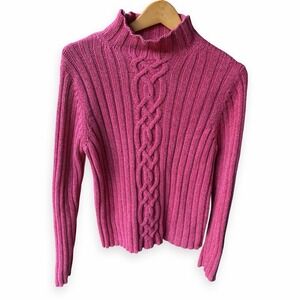 LL Bean Women's Fisherman Knit Pullover Pinky Red 100% Cotton Sweater Sz M